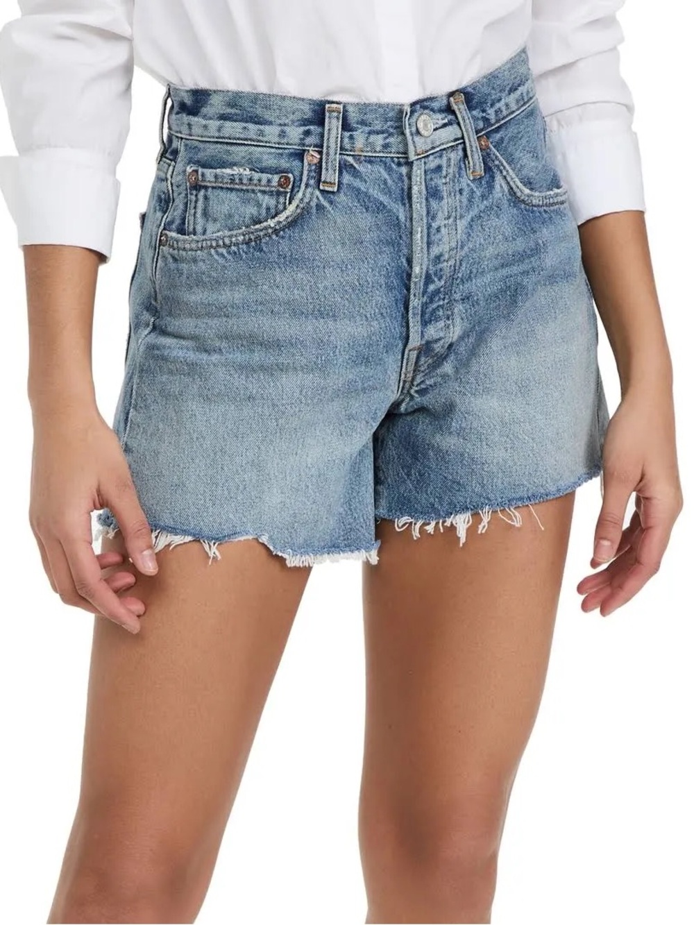 AGOLDE Parker Denim Shorts 23 High Rise Cutoff Distressed Organic Cotton
